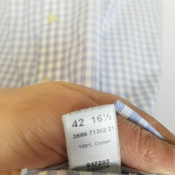 Eton Mens Gingham Dress Shirt Floral Cuffs Size 42 Formal Wedding Career Office - Picture 6 of 7